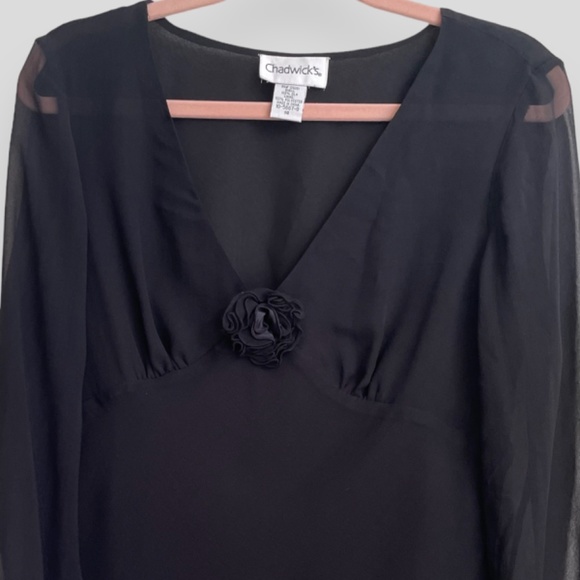 Vintage Whimsygoth Black Rosette Sheer Long Sleeve Top Size 12 - Picture 5 of 7